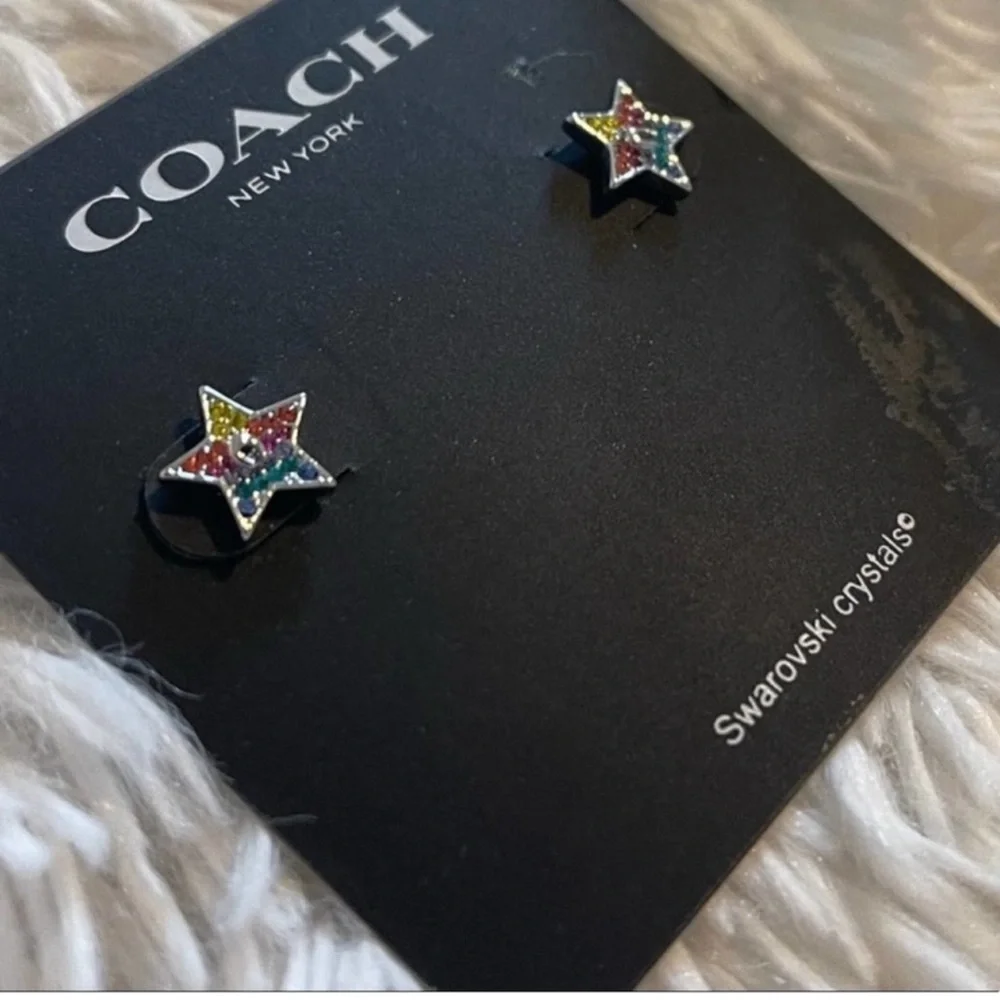 COACH Rainbow Swarovski Crystal Star Earrings - Picture 4 of 4